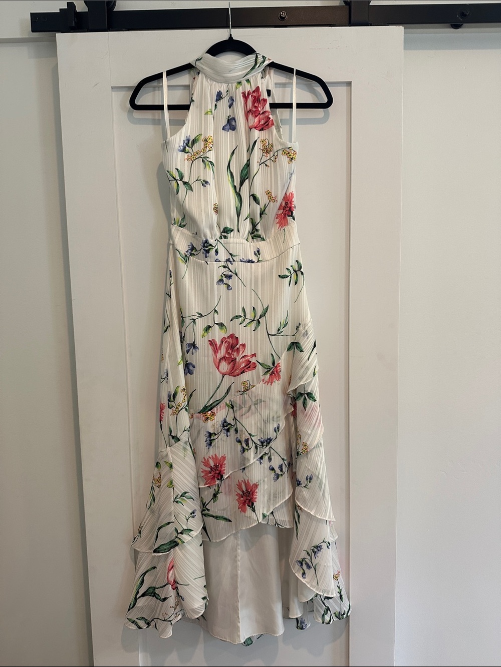 White House Black Market Cream Floral Halter High-Low Dress